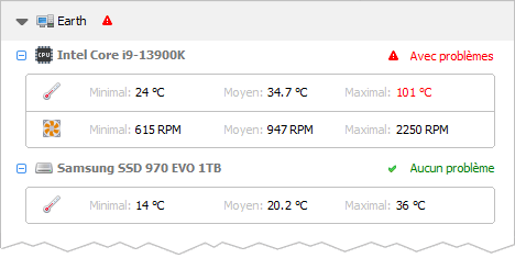 Statistiques des capteurs matériels
